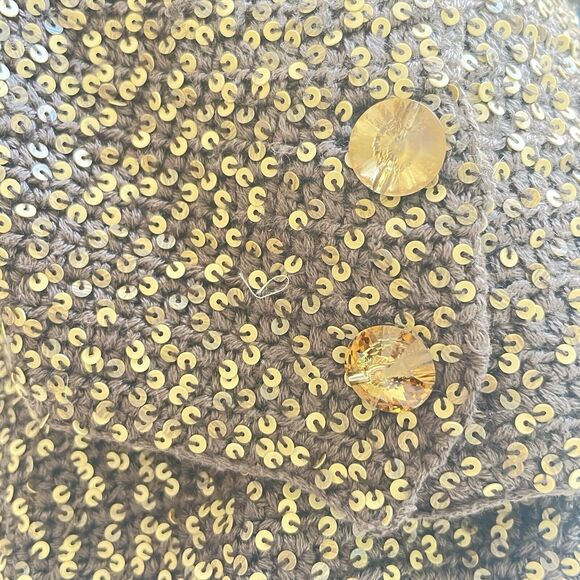Chic iisli TIFFANY FULLER Matte Sequin COTTON KNIT Blazer Jacket BROWN Tan sz. 8 - Picture 3 of 11